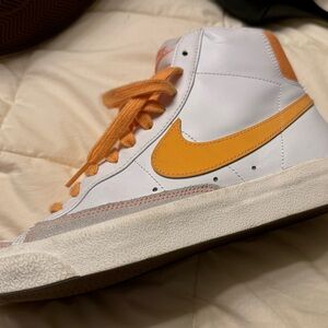 Nike Blazer Mid in White, Peach and tan suede. Women’s size 8.5